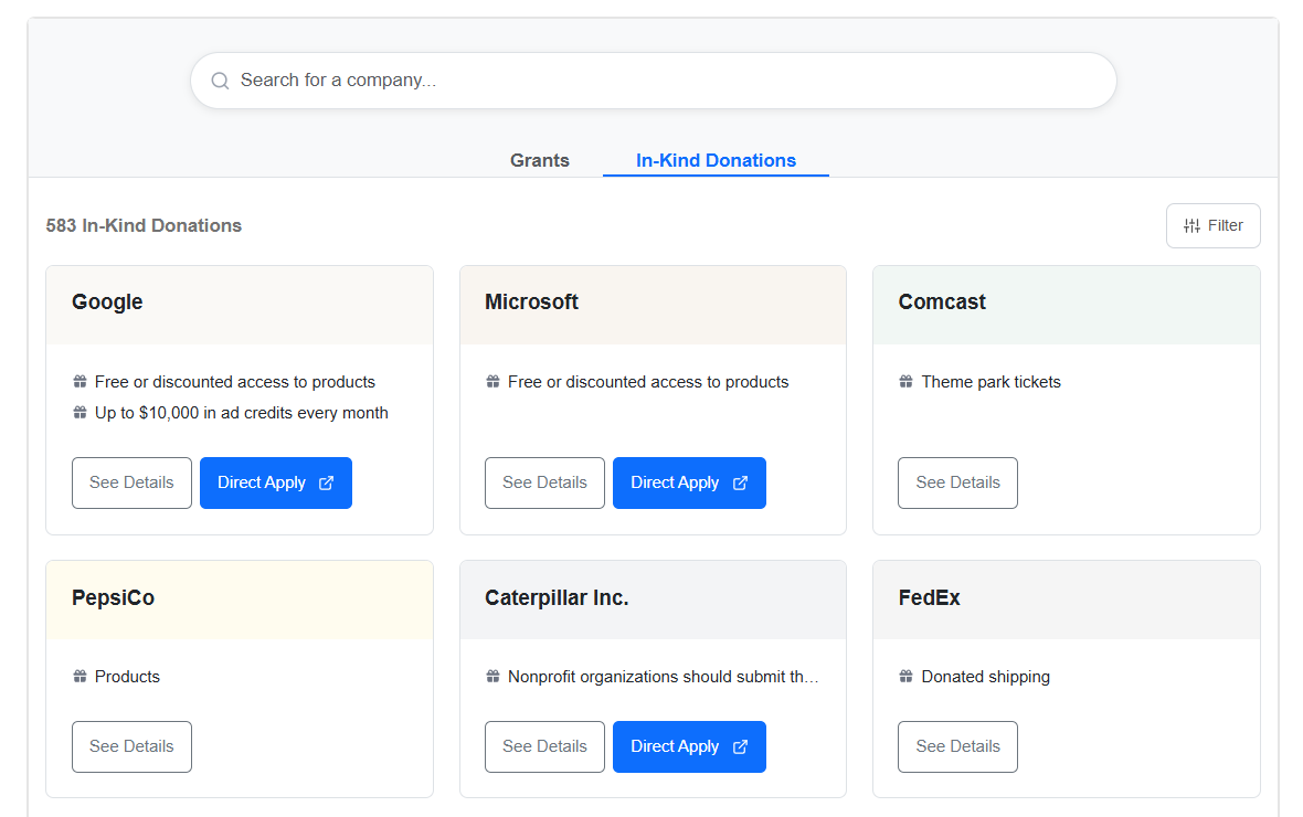 Locate new sources of in-kind donations with Double the Donation's directory tool.