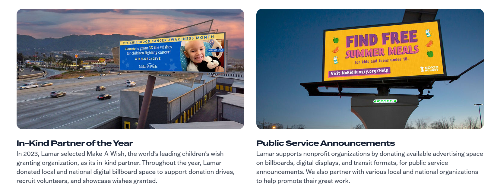 One untapped source of in-kind donations for nonprofits is free advertising space; here's an example from Lamar Advertising.