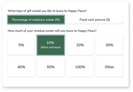 Donor-facing bequest tools make it easy for supporters to set up gifts from their estates.